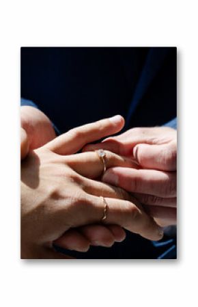 Exchanging rings, couple celebrating wedding ceremony with love and commitment
