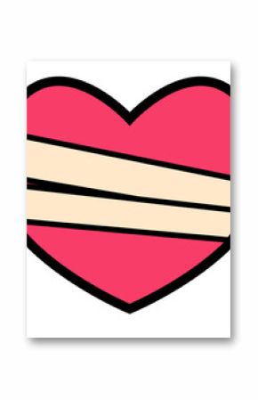 Flat vector heart showing black outline white border pink and 2 beige stripes on clear background