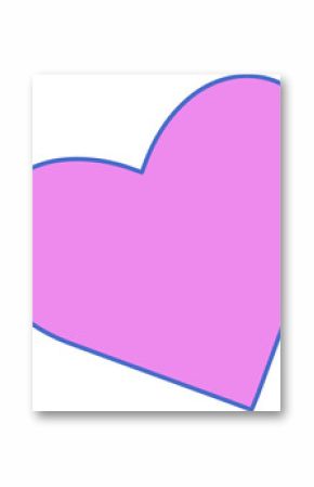 Bright pink heart icon is floating on transparent background in flat design with thick blue outline