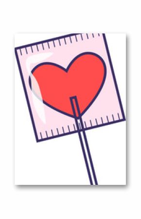 Flat vector is showing pink sign with red heart, ruler marks on white pole, transparent background