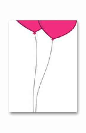 flat vector pink heart balloon pair are floating on transparent background with thin strings