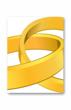 Interlocking yellow gold wedding bands are overlapping in flat design on transparent background