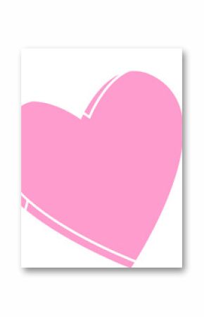 Stylized flat illustration is featuring pink heart with white curly wings on transparent background