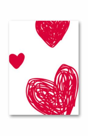 Three red hearts floating on transparent background, showing scribbled overlapping strokes