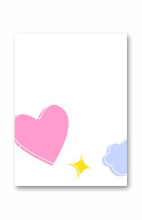 Flat design is showing pink heart with wings and arrow, yellow stars, cloud, transparent background