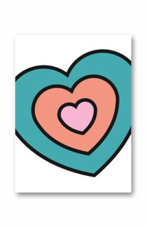 Three nested heart icons are showing flat sticker-style vector design with transparent background