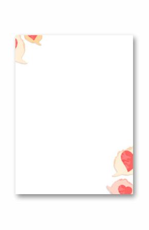Flat design speech bubbles with coral hearts are floating off-center on transparent background