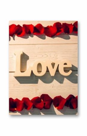Frame of rose petals with love text