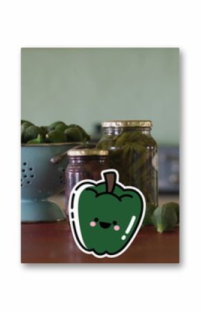 Image of vegetables icons over vegetables in jars