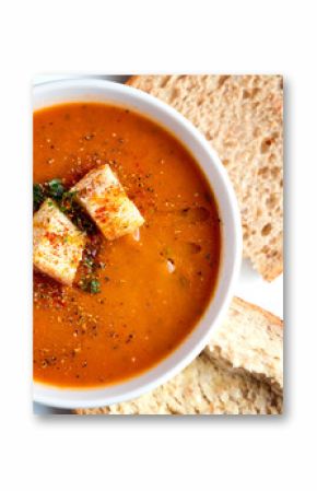 Tomato soup and croutons