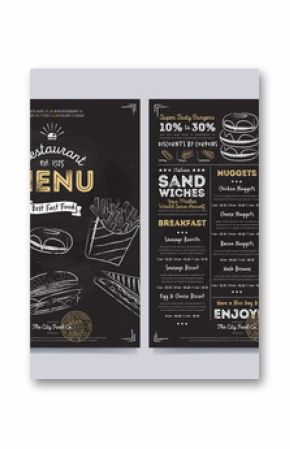 Restaurant cafe menu template design on chalkboard background vector illustration