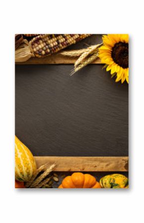 Fall chalkboard frame with pumpkins