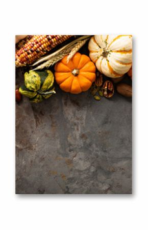 Fall copy space with pumpkins and corn