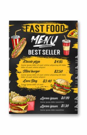 Fast food restaurant vector menu sketch template