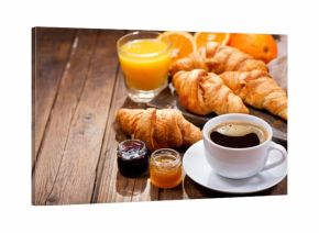 breakfast with cup of coffee and croissants
