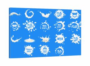 Collection of dairy and milk product logos, fresh natural food emblem design, milk splashes with text vector Illustrations