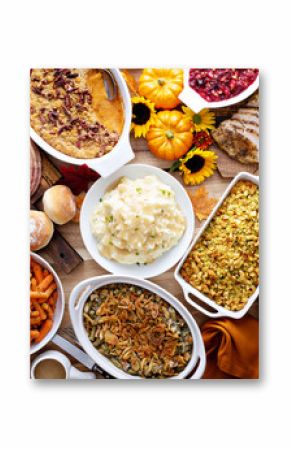 Thanksgiving table with turkey and sides