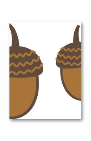 Pair of acorns are showing wavy caps in flat design on transparent background, copy space