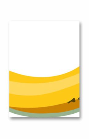 Ripe banana is being shown in flat design with yellow peel, green edges on transparent background