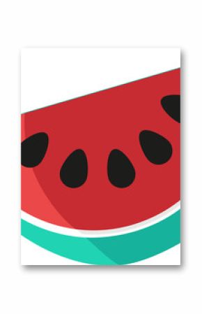 Vector watermelon slice floating on transparent bg with red flesh, white-green rind and black seeds