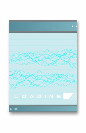 Displaying abstract loading screen on transparent layer with cyan waves, progress bar sensory label