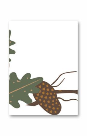 Flat vector design is showing oak branch with acorns and seed pod, transparent background