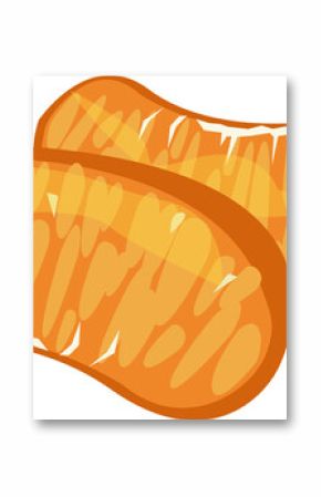 Bright orange citrus segments glistening with pulp texture on transparent background in flat design