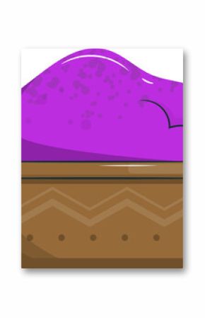 Flat design bowl is displaying glossy purple puree with zigzag dot pattern, transparent background