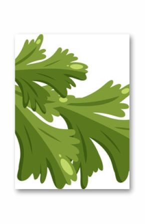 Displaying overlapping vector herb leaves with lobed edges and highlights, transparent background