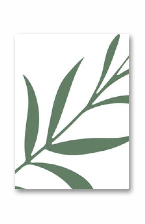 Stylized leafy branch is extending diagonally on transparent canvas, showing smooth pointed leaves