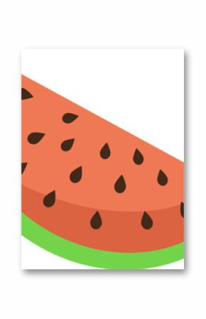 Watermelon slice vector art is showing green rind, pink flesh with seeds on transparent background