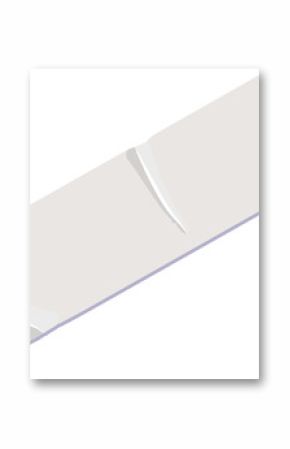 Displaying white vector packet diagonally with zigzag seals, glossy sheen on transparent background