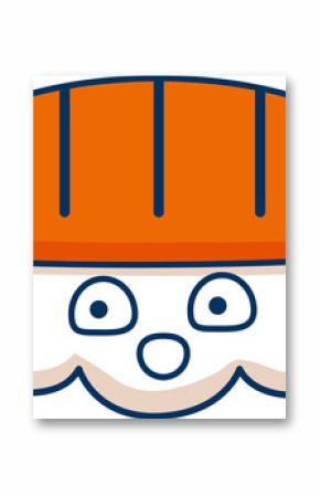 Flat design nigiri sushi is floating on transparent background, showing minimalist surprised face