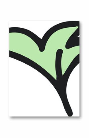Flat stylized sprout graphic is showing two green leaves with outline on transparent background