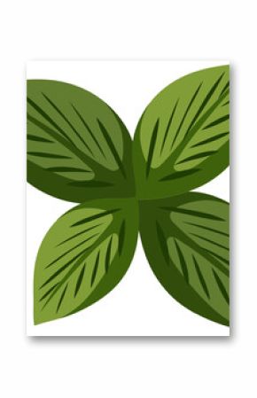Displaying flat design with four symmetrical green leaves showing veins on transparent background