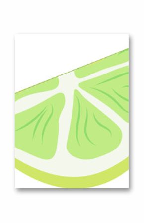 Lime wedge is floating in flat design showing segmented pulp and rind on transparent background