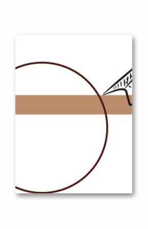 Abstract design is floating on transparent background intersecting brown bar, circle  and  red pluse