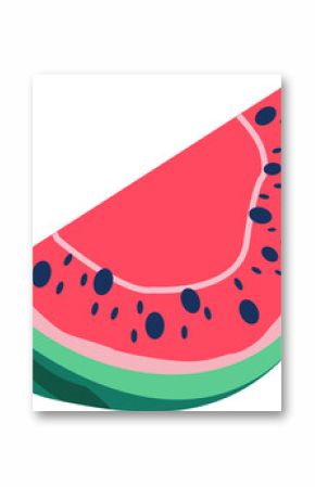 Flat design watermelon slice is floating over transparent background, showing seeds and rind layers
