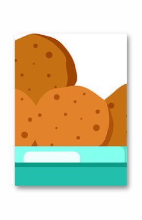 Four fried breaded balls are being shown on teal plate in flat illustration, transparent background