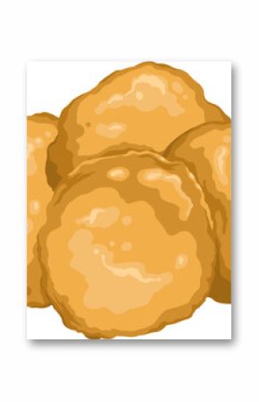 Flat design chicken nugget cluster is showing four crispy breaded pieces on transparent background