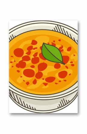 Orange soup bowl is being shown in vector illustration with pepper spots, transparent background