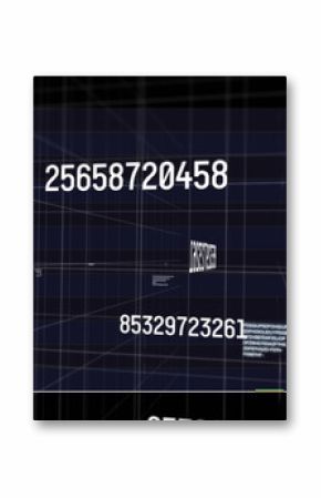 Displaying colorful vertical bar chart rising in dashboard with numeric labels, 3D grid, copy space