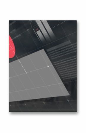 Displaying digital overlay hovering over cityscape, showing pie charts, bar graphs, world map
