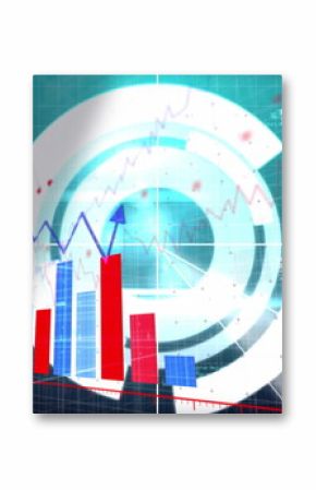 Showing data visualization running on grid panel, with red blue bar charts, arrow plot, HUD circles
