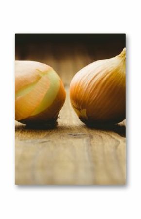 Fresh onion on wooden tables