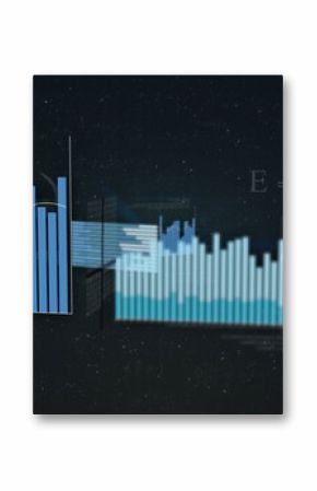 Vertical bar chart rising on left in dashboard, with trendline, stacked bars, formulas, molecules