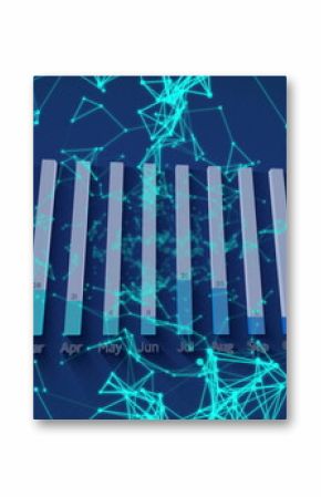 Displaying 3D bar chart showing values Jan to Dec on blue plane, with turquoise network overlay