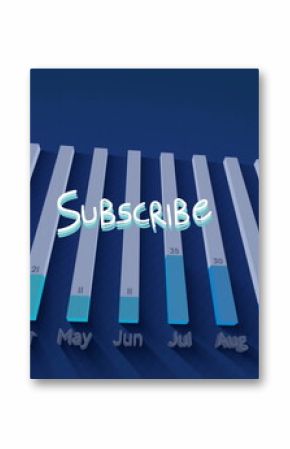 Displaying 3D bar chart showing labeled bars on navy backdrop with floating Subscribe text