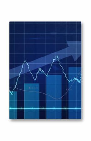 Presenting dashboard showing bar charts, line graph and grid lines on-screen, with upward arrow