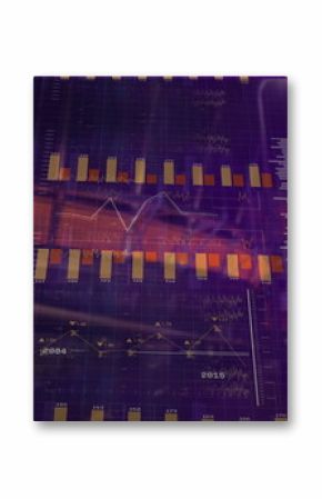Showing data visualization panel at dashboard, with yellow bar charts and white line graphs